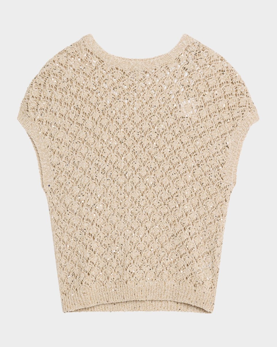 Crewneck Open-Knit Sequin Sweater